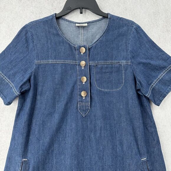 J Jill Denim Shift‎ Shirt Dress Womens SMALL Blue Jean Cotton Patch Pockets - Picture 3 of 8